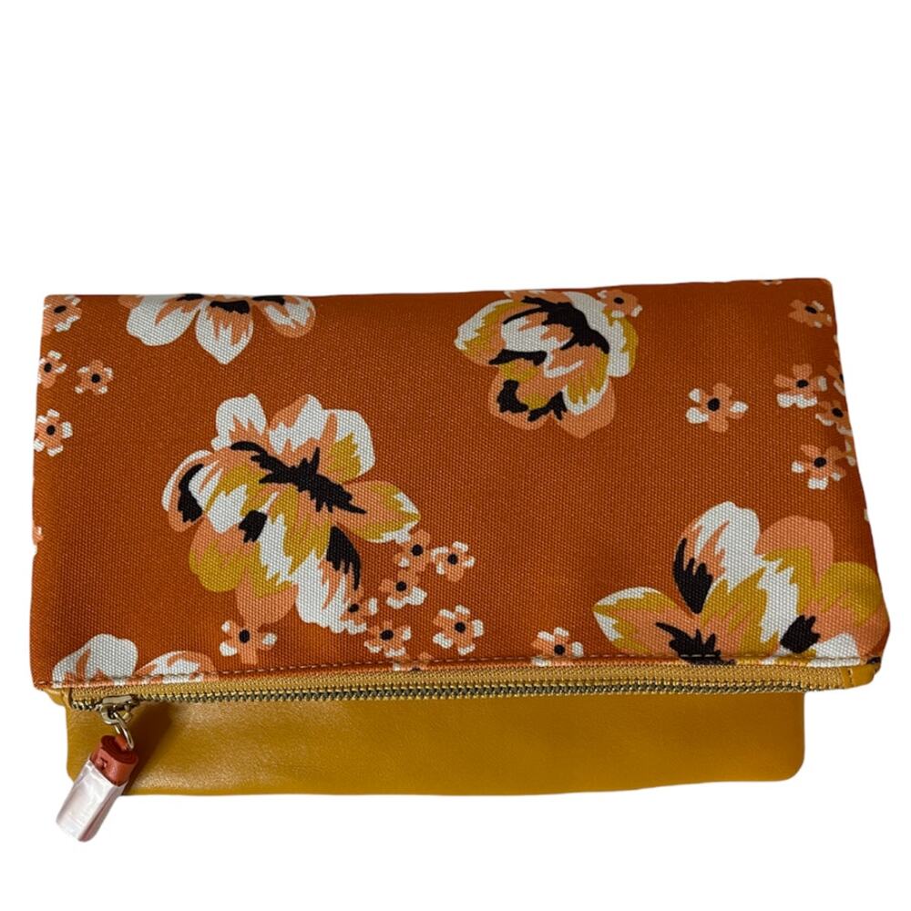 Rachel Pally Reversible Zahara Clutch Purse Floral Orange and Tan Print
